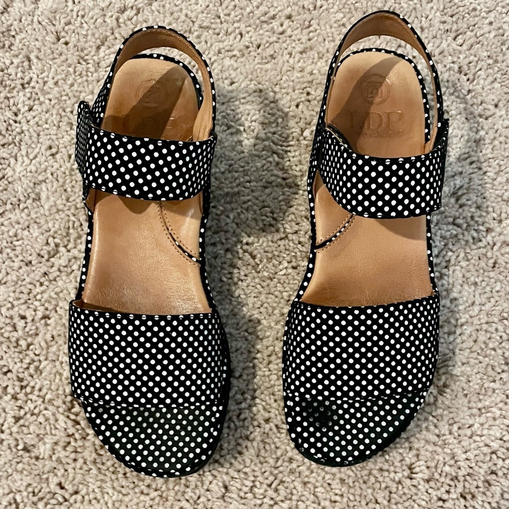 L’amour Des Pieds Abrilla Sandals leather Black polka‎ dot preppy shoes 7.5 - Picture 4 of 9
